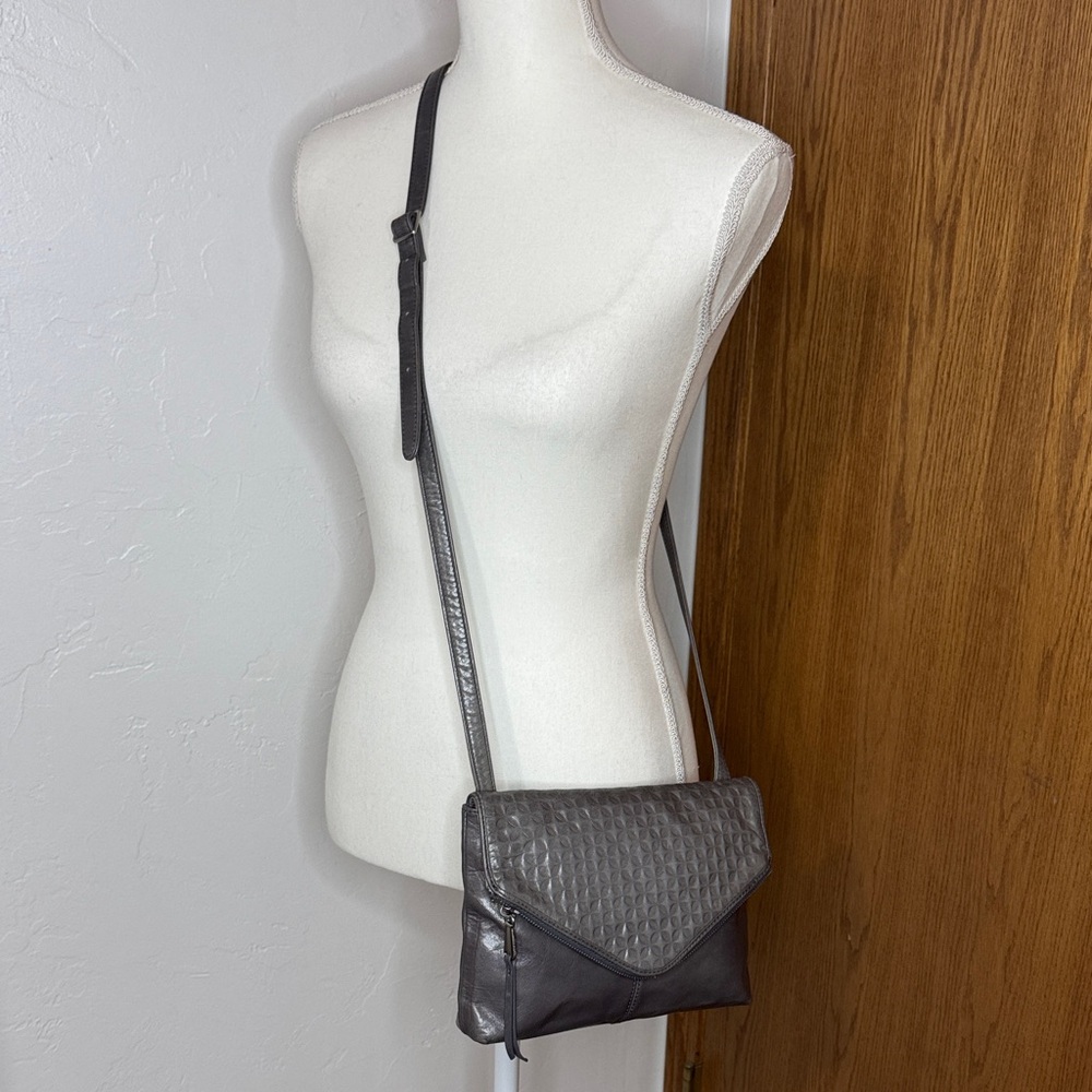 Hobo Adele embossed grey leather crossbody bag